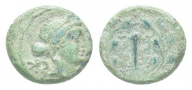 LYDIA, Sardes. Circa 133 BC-AD 14. AE
 Laureate head of Apollo to right. Rev. ΣAPΔIANΩN Club; all within laurel wreath; to right, monogram. 2.5g 13.9m...