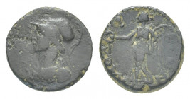 Roman Provincial
Phrygia, Laodicea ad Lycum. Pseudo-autonomous. Time of Domitian (81-96 A.D.). AE 16 Kornelios Dioskourides, magistrate. Helmeted and ...