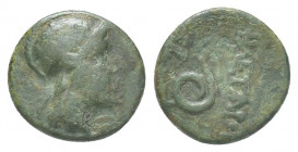 Pergamon. Philetairos 282-263 BC. Bronze Æ Helmeted head of Athena right / Coiled serpent. 3.4g 16.2mm