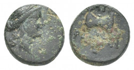 LYDIA, Thyatira . 2nd Century BC. Ae . Laureate head of Apollo right / QUATEI/RHN-WN, labrys; bow left. 3g 13.8mm