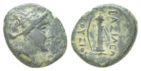 Greek
BITHYNIAN KINGDOM. Prusias I Chlorus. Ca. 230-182 BC. Æ Laureate head of Apollo right / Bow and quiver. 4.8g 16.2mm