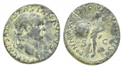ROMAN IMPERIAL 
Vespasian AD 69-79. Uncertain mint, possibly Ephesos
Semis Æ
IMP CAESAR VESPASIAN AVGVST, laureate head right / PON MAX TR P P P COS V...