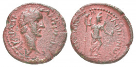 Roman Provincial
PISIDIA, Pappa Tiberia. Antoninus Pius. AD 138-161. Æ  Laureate head right / Mên standing right, crescent at shoulders, foot on pine...