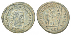 Roman Imperial 
DIOCLETIAN, 284-305 AD. Silvered AE Antoninianus. Radiate cuirassed bust / Emperor standing receiving Victory from Jupiter. 4.6g 22.7m...