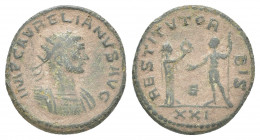 Roman Imperial 
Aurelian. A.D. 270-275. AE antoninianus. Antioch mint, struck A.D. 275. IMP C AVRELIANVS AVG, radiate and cuirassed bust right / RESTI...