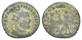 Roman Imperial
Maximianus. First reign, A.D. 286-305. AE post-reform radiate follis fraction Cyzicus mint, Struck A.D. 295/6. IMP C M A MAXIMIANVS P F...