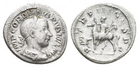 Roman Imperial 
Gordian III. A.D. 238-244. AR denarius . Rome mint, struck A.D. 240. IMP GORDIANVS PIVS FEL AVG, laureate, draped, and cuirassed bust ...