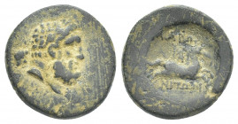 THRACE. Maroneia. Circa 168/7-48/5 BC.AE Head of bearded Herakles to right, club behind neck. Rev. ΜΑΡΩ/ΝΙΤΩΝ Bridled horse galloping right; above, mo...