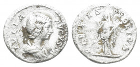 Roman Imperial 
 Julia Domna AR Denarius. Rome, AD 203. IVLIA AVGVSTA, draped bust right / PIETAS PVBLICA, Pietas standing left, raising both hands at...