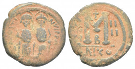 Byzantine
Justin II and Sophia AD 565-578. Dated RY 4=AD 568/9. Nikomedia Follis Æ 12.8g 30mm