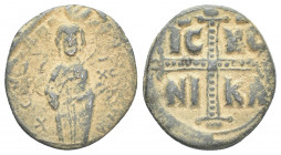Byzantine
 Follis. 1034-1041 d.C. Constantinople. . Anv.: Christ Antiphonetes standing facing, holding Gospels and raising hand in benediction; IC-XC ...