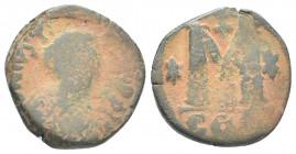 Byzantine
 JUSTIN I AND JUSTINIAN I (527), AE follis, Constantinople Mint. issued 4 April - 1 August 527 A.D. obv. Diademed bust cuirassed with paluda...