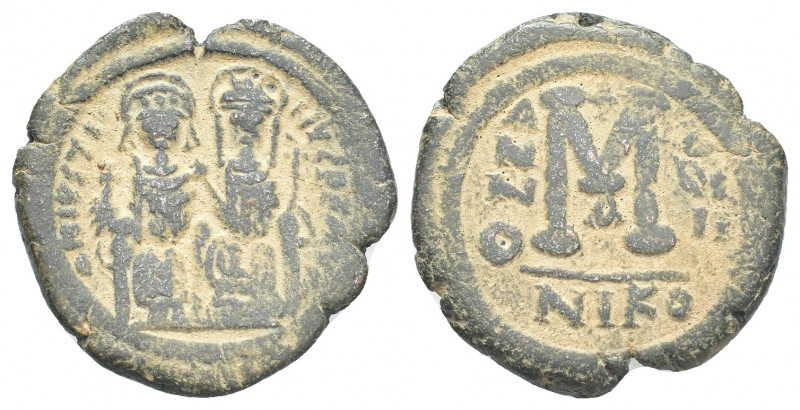 Byzantine
 Justin II with Sophia, 565 - 578 AD Nikomedia. Half Follis
Justin on ...
