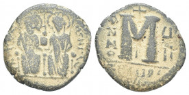 Byzantine
BYZANTINE EMPIRE. Justin II, with Sophia. 565-578. Æ follis. Theoupolis (Antioch) mint, 3rd officina. Dated RY 7 (571/572). Justin and Sophi...