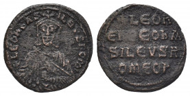 Byzantine
Leo VI the Wise. AD 886-912. Constantinople Follis Æ + LEON BASILEYS ROM', crowned, facing bust of Leo VI, wearing chlamys and holding akaki...