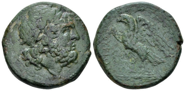Lucania, Thurium Bronze circa 215-207 BC, Æ 26.00 mm., 16.27 g.
Laureate and be...