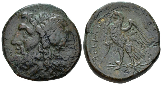 Bruttium, Locris Bronze circa 281-272, Æ 25.00 mm., 18.60 g.
Laureate head of Z...