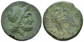 Bruttium, The Brettii Unit circa 208-203, Æ 21.00 mm., 6.91 g.
Laureate head of Zeus r. Rev. Eagle standing l. Scheu 111. Historia Numorum Italy 2010...