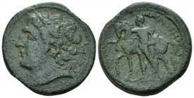 Sicily, Messana, The Mamertini Pentonkion circa 220-200, Æ 26.00 mm., 12.00 g.
Laureate head of young Ares l. Rev. Horseman, holding a lance, standin...