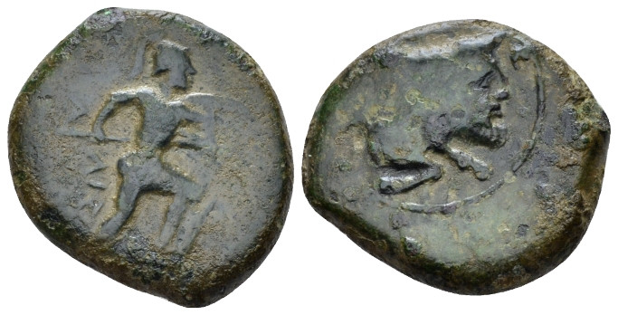 Sicily, Sileraioi Bronze circa 354/3-344, Æ 17.00 mm., 7.00 g.
Forepart of man-...