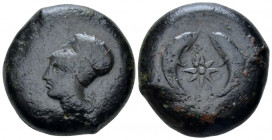 Sicily, Syracuse Drachm circa 405-367, Æ 27.00 mm., 31.31 g.
Head of Athena l., wearing Corinthian helmet decorated with wreath. Rev. Sea-star betwee...