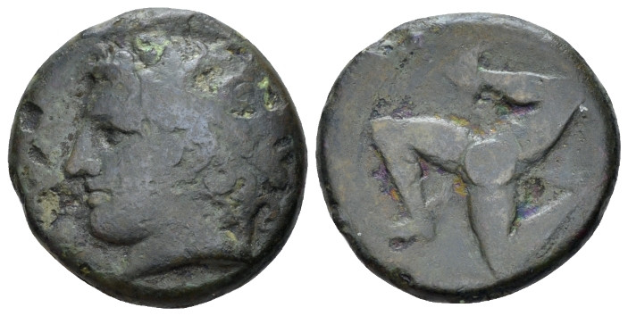 Sicily, Syracuse Hemidrachm circa 317-310, Æ 20.00 mm., 6.37 g.
Laureate head o...