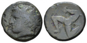 Sicily, Syracuse Hemidrachm circa 317-310, Æ 20.00 mm., 6.37 g.
Laureate head of Apollo l. Rev. Gorgoneion at the centre of a trisceles of human legs...