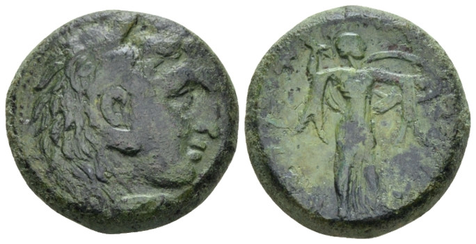 Sicily, Syracuse Bronze circa 278-276, Æ 22.00 mm., 10.92 g.
Head of Heracles r...