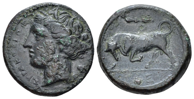 Sicily, Syracuse Bronze circa 275-216, Æ 20.00 mm., 5.84 g.
Wreathed of Kore l....