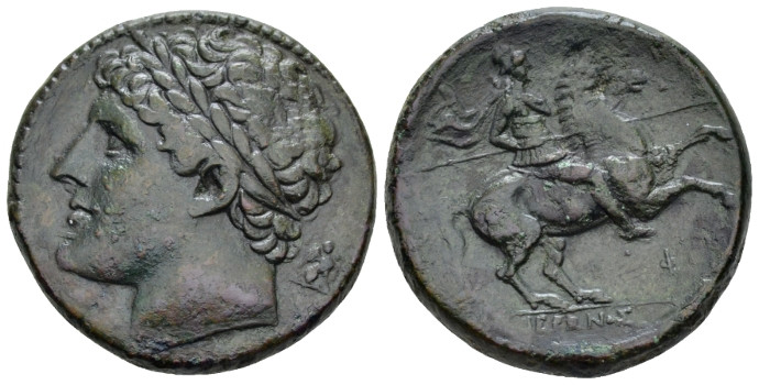 Sicily, Syracuse Bronze circa 230-215, Æ 27.00 mm., 17.04 g.
Diademed head l.; ...