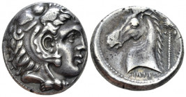The Carthaginians in Sicily and North Africa, uncertain mint in Sicily Tetradrachm circa 300-290, AR 24.00 mm., 17.32 g.
 Head of Melkart r., wearing...