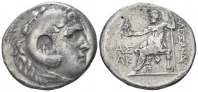 Kingdom of Macedon, Aspendos Tetradrachm circa 192-191, AR 30.00 mm., 16.58 g.
Head of Herakles r., wearing lion skin headdress, c/m anchor within ov...