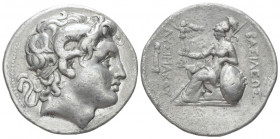 Kingdom of Thrace, Lysimachus, 305-281 Lampsacus Tetradrachm circa 296-281, AR 30.00 mm., 16.86 g.
Diademed head of Alexander the Great r.t with horn...