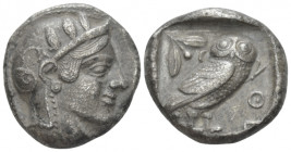 Attica, Athens Tetradrachm circa 455, AR 22.00 mm., 16.65 g.
Head of Athena r., wearing crested helmet decorated with olive leaves and spiral palmett...