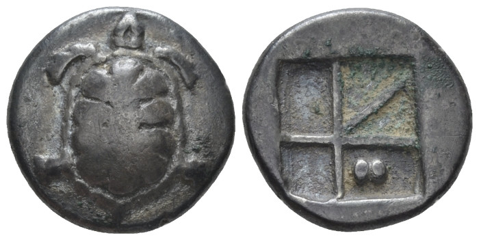 Aegina, Aegina Drachm circa 350-338, AR 17.40 mm., 5.33 g.
Tortoise. Rev. Thin ...
