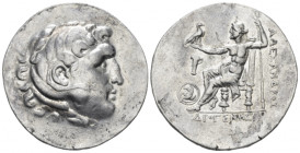 Aeolis, Cume Tetradrachm, in name and types of Alexander III, Diogenes magistrate circa 188-170, AR 34.00 mm., 16.65 g.
Head of Heracles r., wearing ...