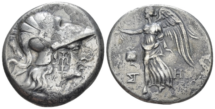 Pamphilia, Side Tetradrachm circa 200-100, AR 26.00 mm., 16.29 g.
Head of Athen...