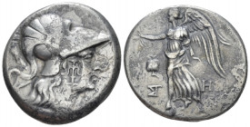 Pamphilia, Side Tetradrachm circa 200-100, AR 26.00 mm., 16.29 g.
Head of Athena r., wearing crested Corinthian helmet. Countermark: Seleucid anchor ...