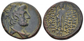The Seleucid Kings, Antiochos XII Dionysos. 87/6-83/2 BC Damascus Bronze circa 83-82, Æ 20.00 mm., 8.02 g.
Diademed and draped bust r. Rev. Zeus Nike...