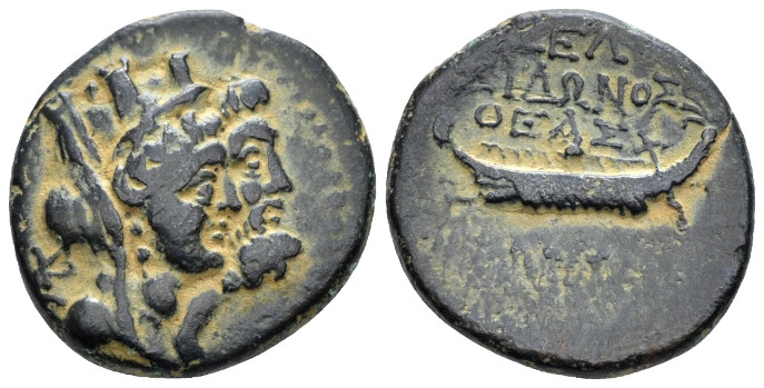 Phoenicia, SIdon Bronze circa 78-77, Æ 20.00 mm., 6.92 g.
Jugate busts of Tyche...