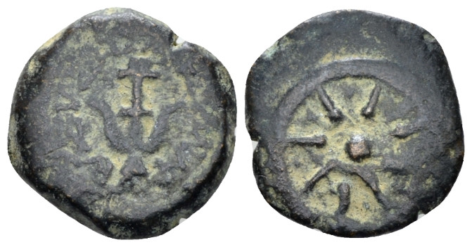 Judaea, Alexander Jannaios, 103-76 Jerusalem Prutah circa 103-76, Æ 14.00 mm., 2...
