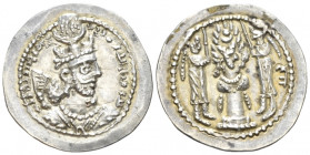 Parthia, Vahran V, 420-438 Uncertain mint Drachm circa 420-438, AR 27.00 mm., 3.90 g.
Bust r. wearing mural crown surmounted by korymbos set on cresc...