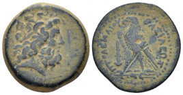 The Ptolemies, Ptolemy II Philadelphos. 285-246 Alexandria Tyre, Bronze circa 249-246, Æ 20.00 mm., 5.99 g.
Head of Zeus-Ammon right, wearing tainia....