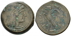 The Ptolemies, Ptolemy V Epiphanes, 205-180 Alexandria Drachm circa 205-200, Æ 34.00 mm., 32.50 g.
Draped bust of Isis r., wearing wreath of grain ea...