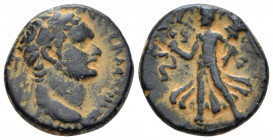 Judaea, Caesarea Maritima Domitian, 81-96 Bronze circa 83-85, Æ 17.40 mm., 5.26 g.
Laureate head r. Rev. Nike holding wreath and trophy, to l. RPC 23...
