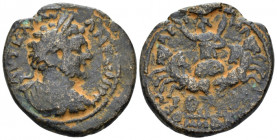 Arabia, Medaba Caracalla, 198-217 Bronze circa 198-217, Æ 28.00 mm., 14.68 g.
Laureate, draped and cuirassed bust r. Rev. ΗΛΙⲰ ΜΗΔΑΒƱΝΩ Helios radiat...