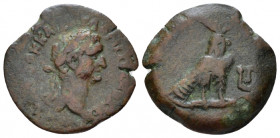 Egypt, Alexandria Domitian, 81-96 Obol circa 83-84 (year 3), Æ 20.00 mm., 4.14 g.
Laureate head r. Rev. Hawk standing, r., with head-dress; in r. fie...