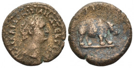 Egypt, Alexandria Domitian, 81-96 Obol circa 90-91 (year 10), Æ 18.40 mm., 4.49 g.
Laureate head r. Rev. Hippopotamus standing r.; above, LI. Dattari...