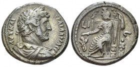 Egypt, Alexandria Hadrian, 117-138 Tetradrachm circa 131-132 (year 16), billon 25.40 mm., 12.53 g.
Laureate, draped and cuirassed bust r. Rev. Sarapi...