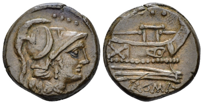 Anchor series without Anchor Triens circa 169-158, Æ 20.40 mm., 8.17 g.
Helmete...